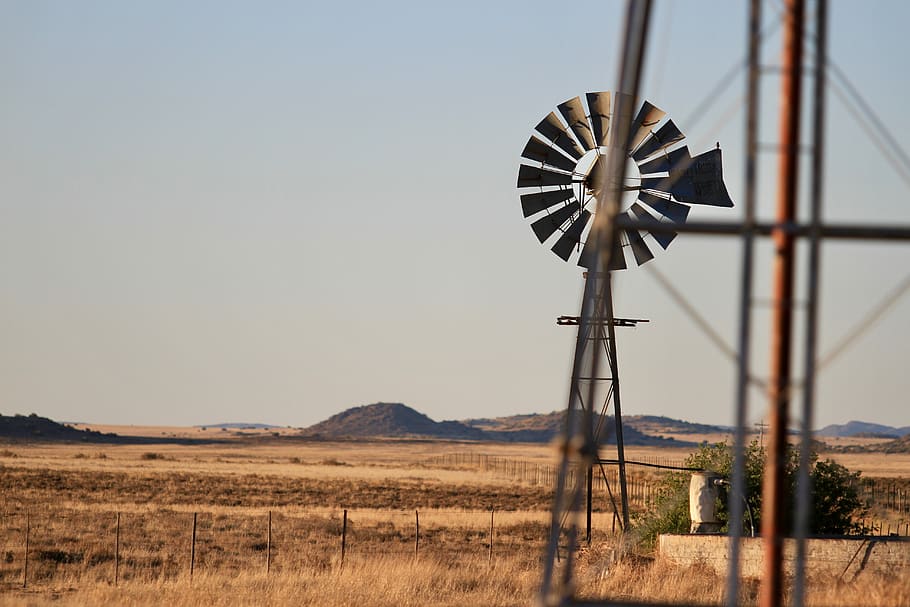 black windmill on brown field, environment, renewable energy HD wallpaper