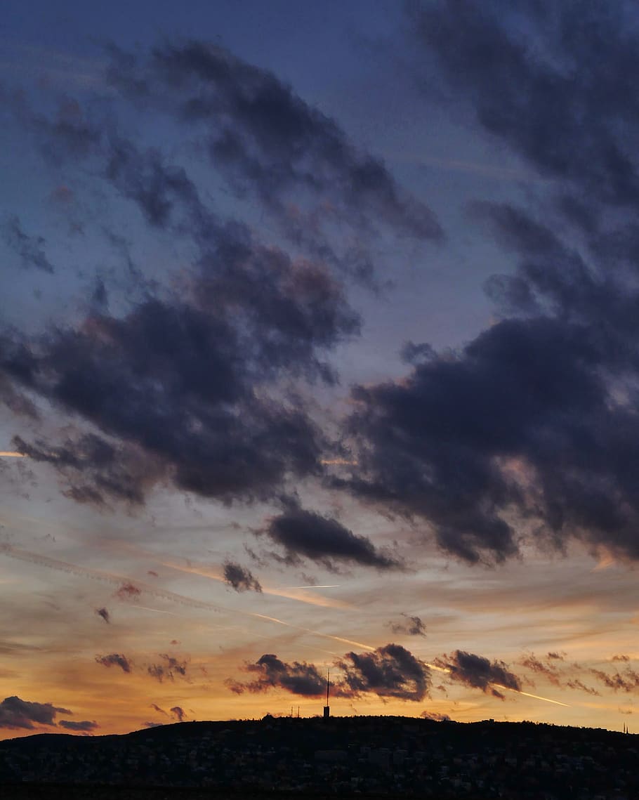 orange and grey cloud s, nature, outdoors, sky, sunset, budapest HD wallpaper