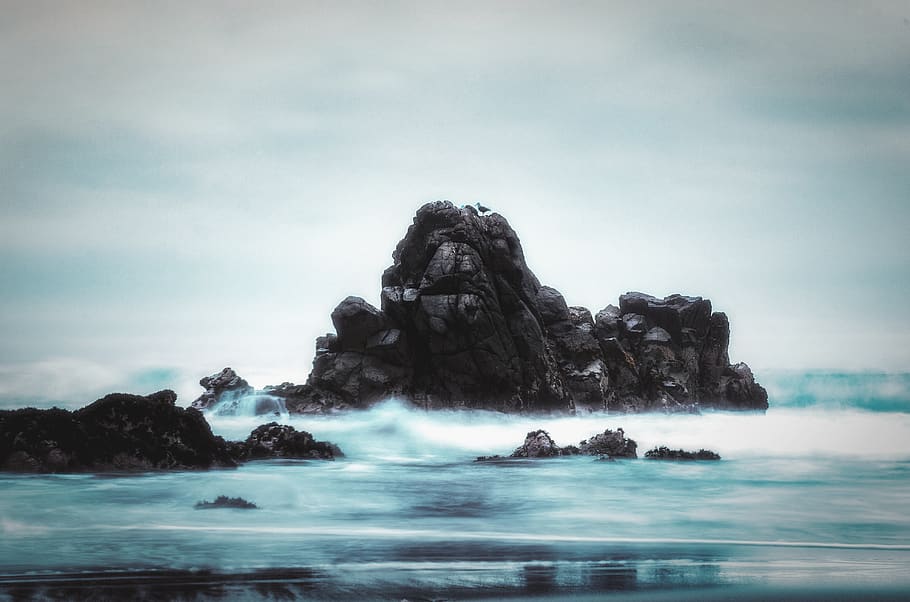 islet near beach, sky, water, beauty in nature, rock, solid, scenics - nature HD wallpaper