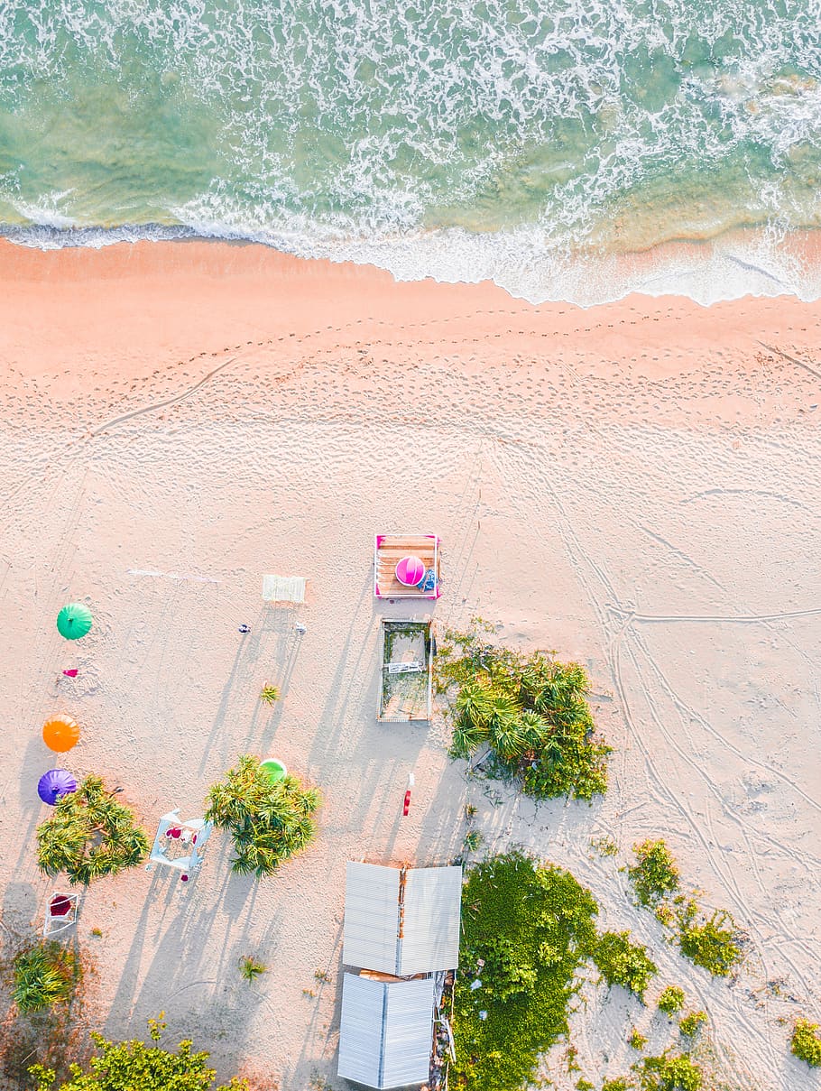 beach during saytime, high angle view, plant, nature, no people HD wallpaper