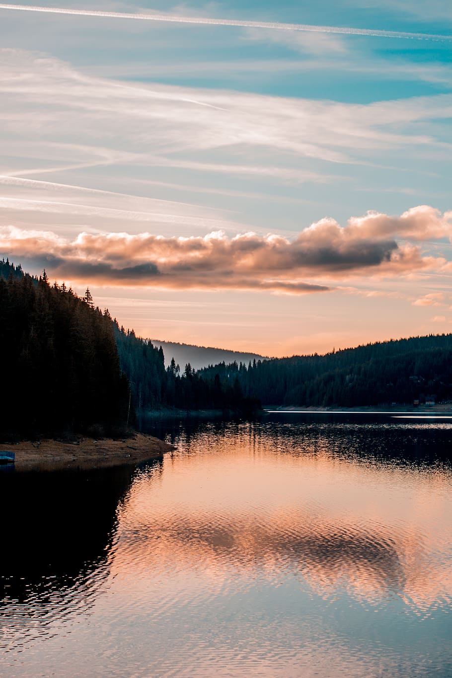 lake near mountain range, nature, water, outdoors, tree, abies HD wallpaper