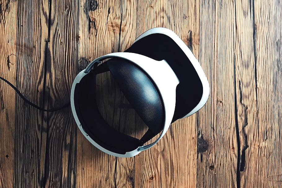 VR Tech, technology, wood - material, close-up, table, high angle view HD wallpaper