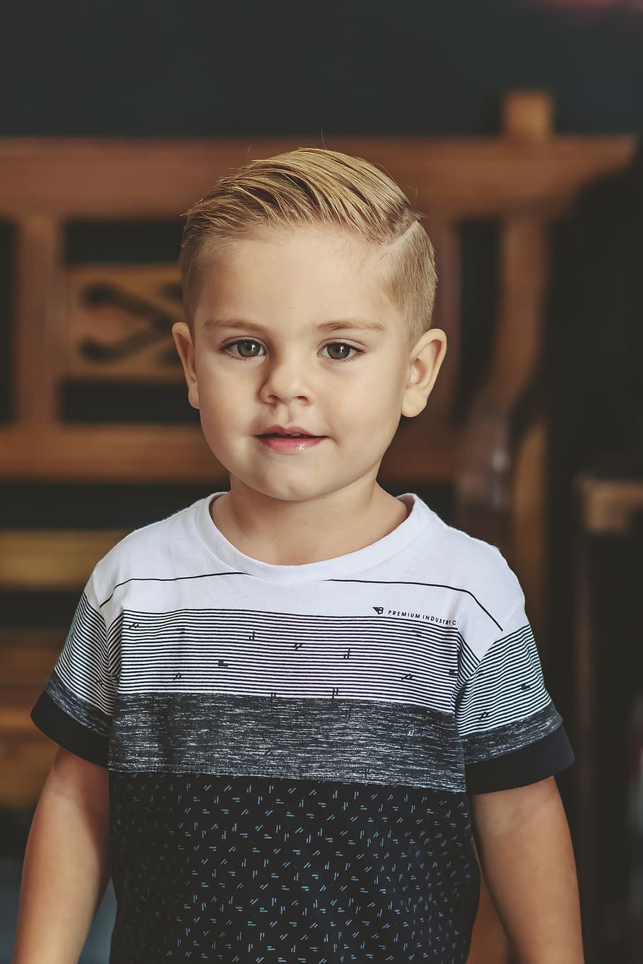 Smiling Boy Wearing White And Black Crew Neck T-shirt, adorable HD wallpaper