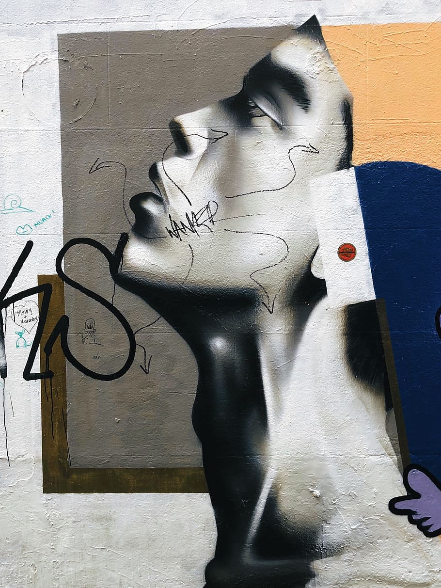 woman looking up, wall, mural, art, street art, urban, painting, HD wallpaper