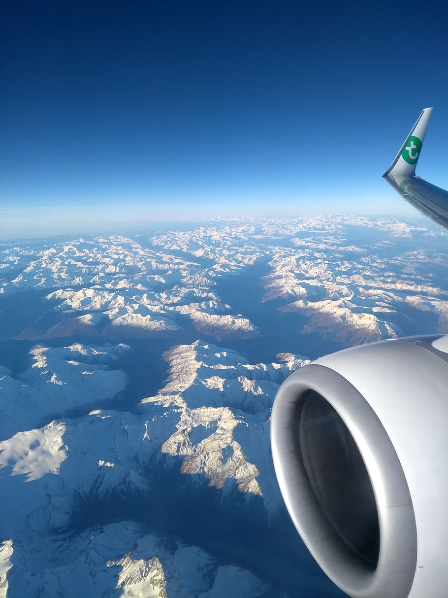 Airplane Flying Above Mountains, aircraft, daylight, flight, high HD wallpaper