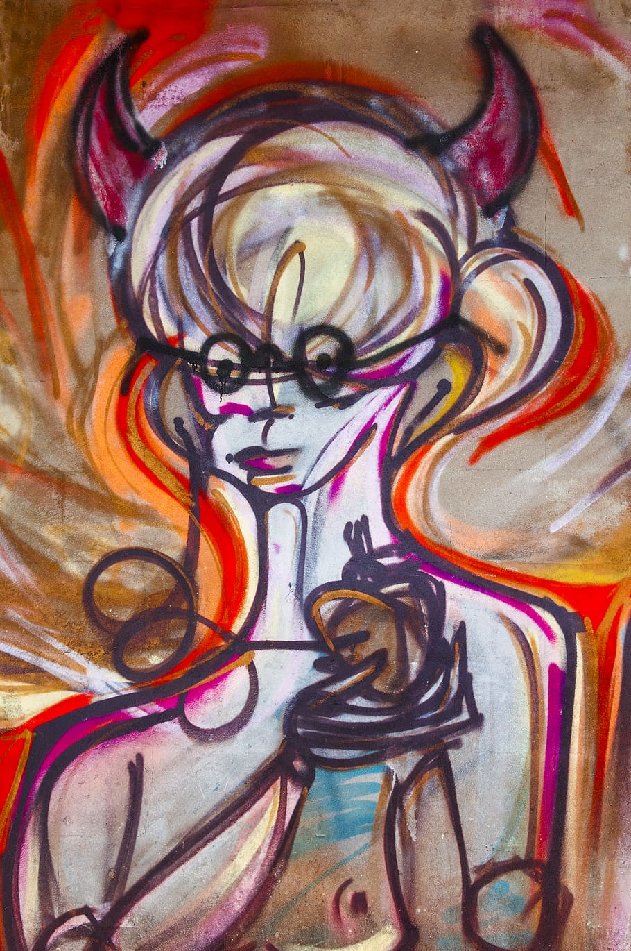 devil holding heart mural, multi colored, creativity, art and craft HD wallpaper