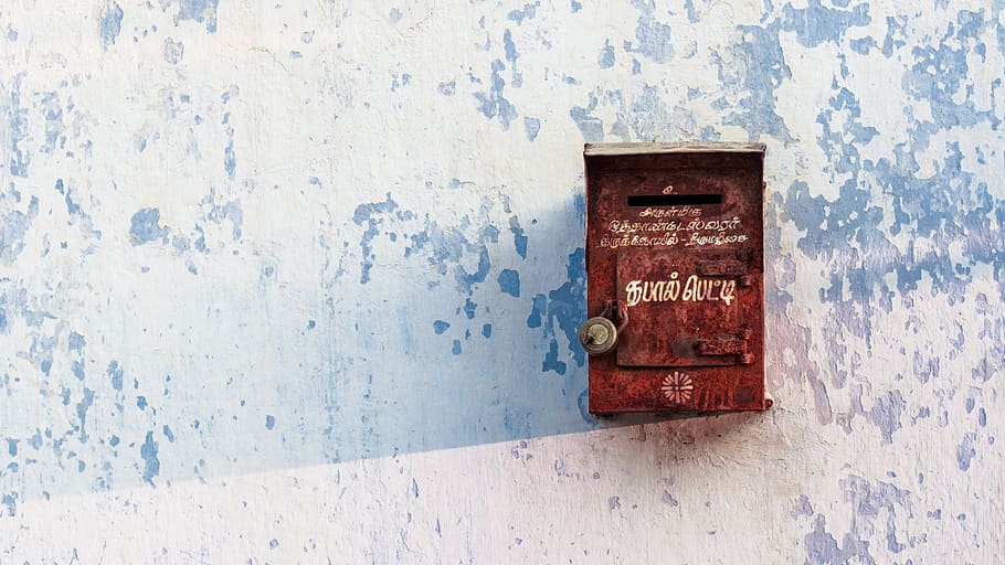 mailbox, letterbox, wall, tamil, nadu, india, red, post box