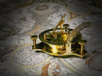 Golden Tool on White Brown and Black Map, antique, art, brass HD wallpaper