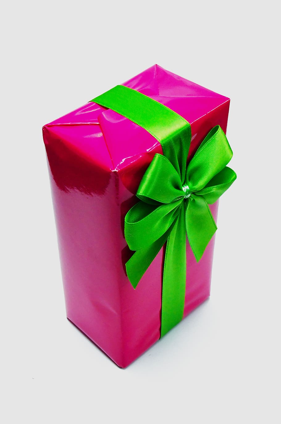 pink, packaging, box, wrapping, green bow, design, background HD wallpaper