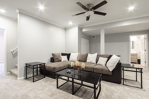 Rectangular Black Steel Center Table Near Chaise Couch, ceiling HD wallpaper