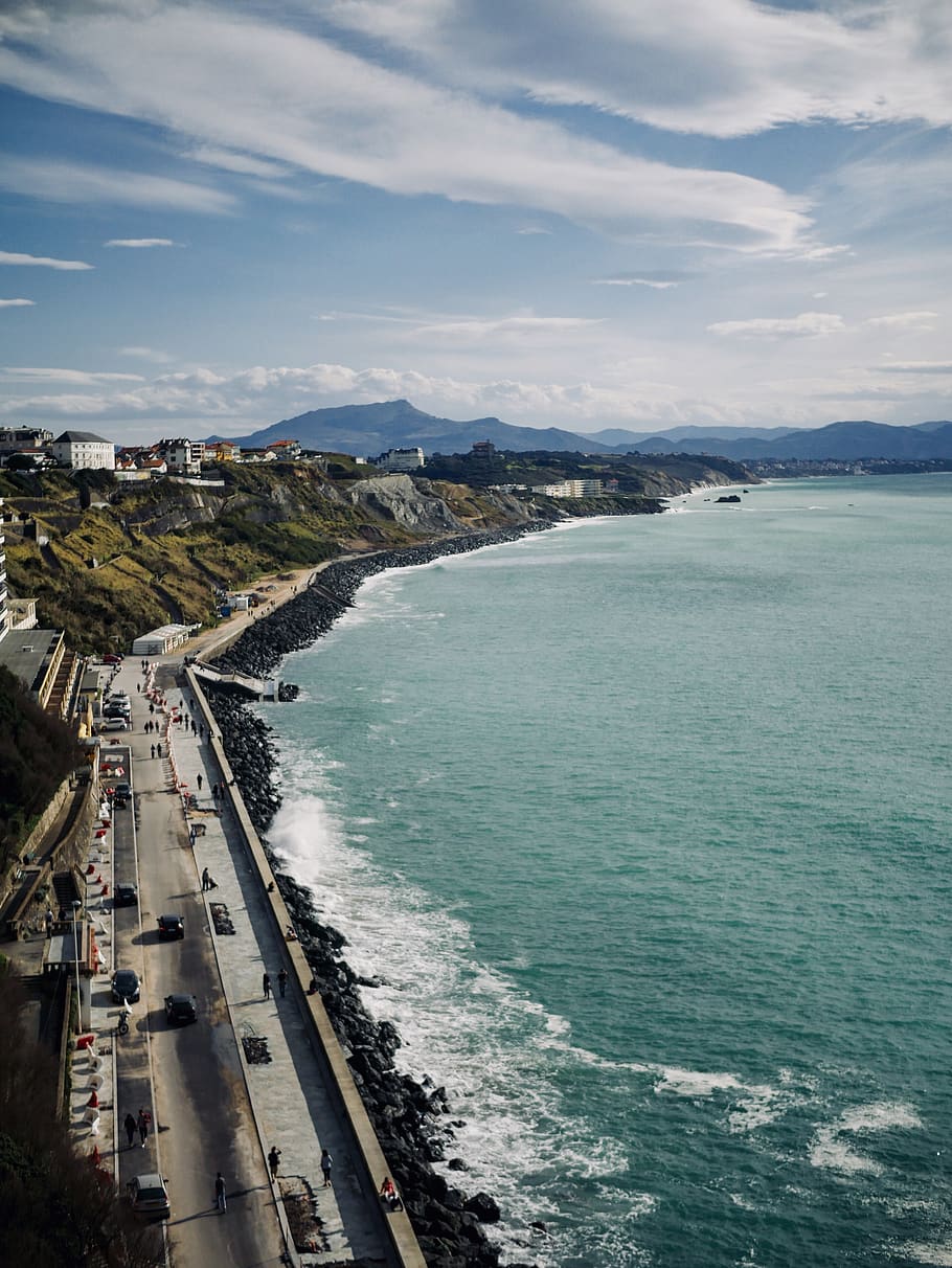france, biarritz, side, ocean, landscape, wallpaper, mountains HD wallpaper