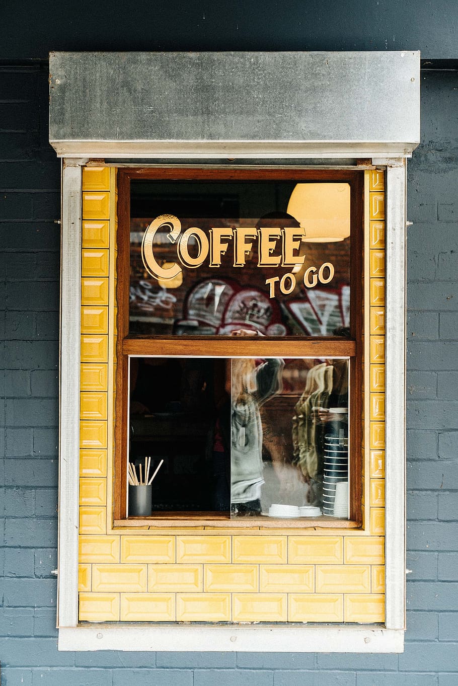 coffee to go signage through window, text, no people, day, architecture, HD wallpaper