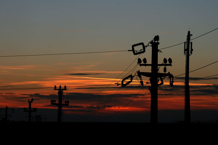 pole, electric, supply, electricity, current, sky, sunset, cable HD wallpaper
