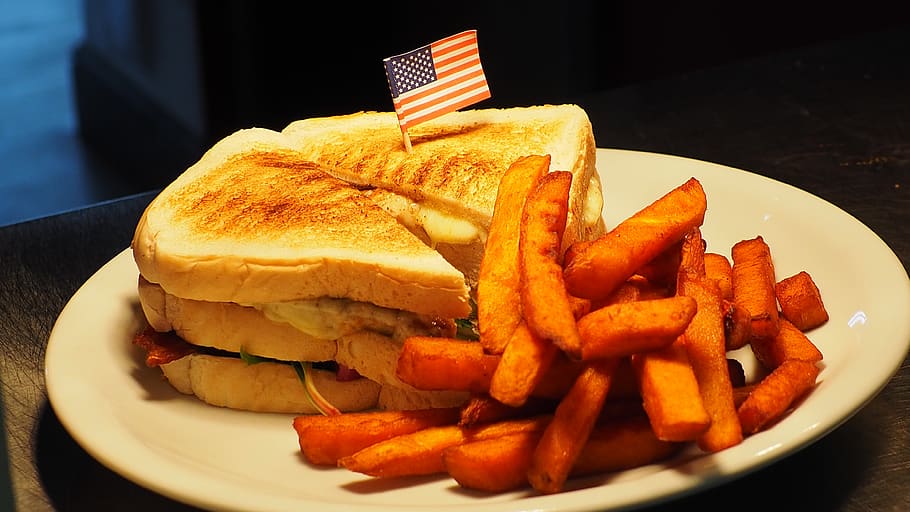French Fries and Sandwich on White Plate, bread, chips, delicious HD wallpaper
