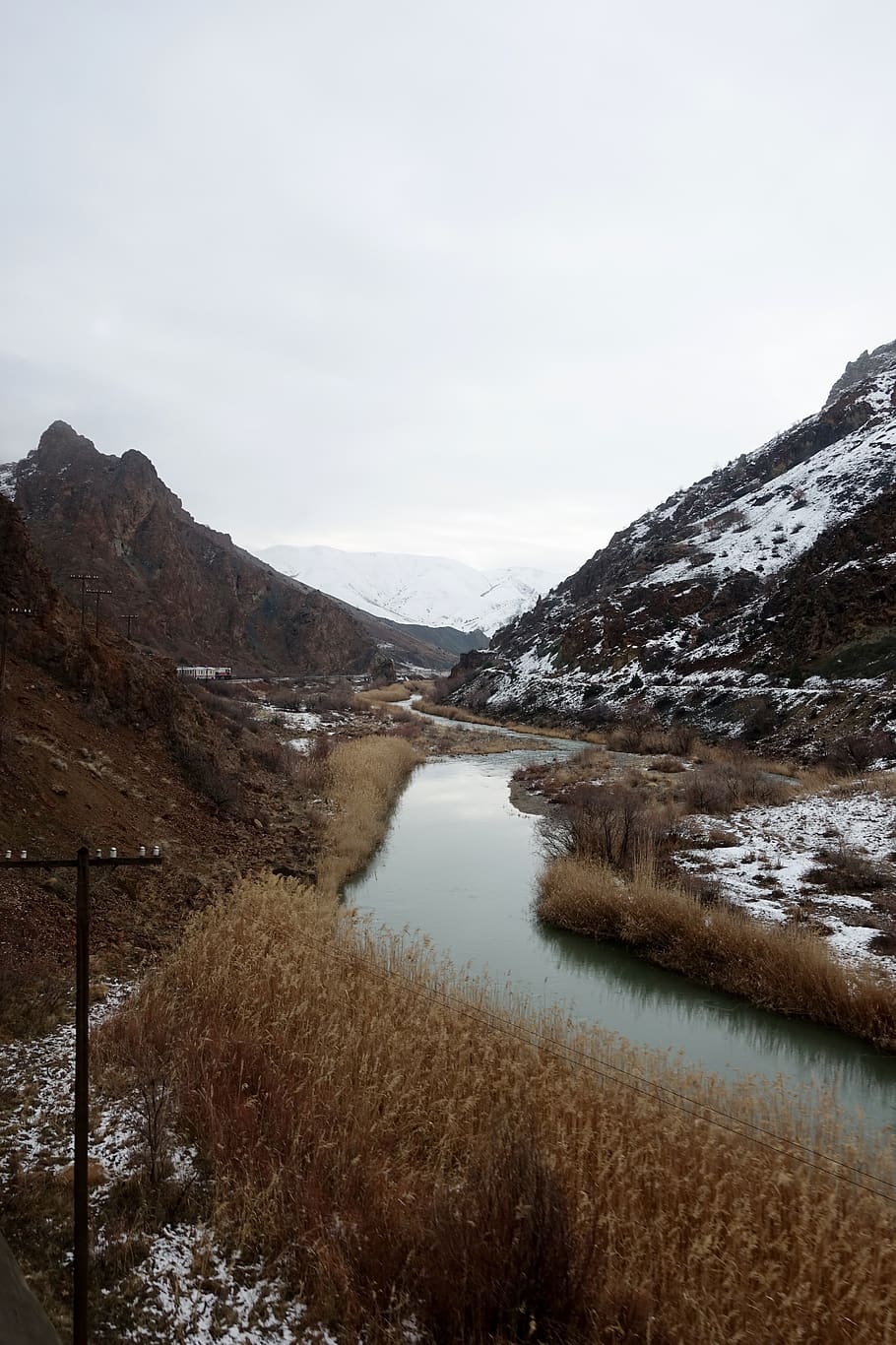 valley, river, snow, sky, beauty in nature, tranquil scene HD wallpaper