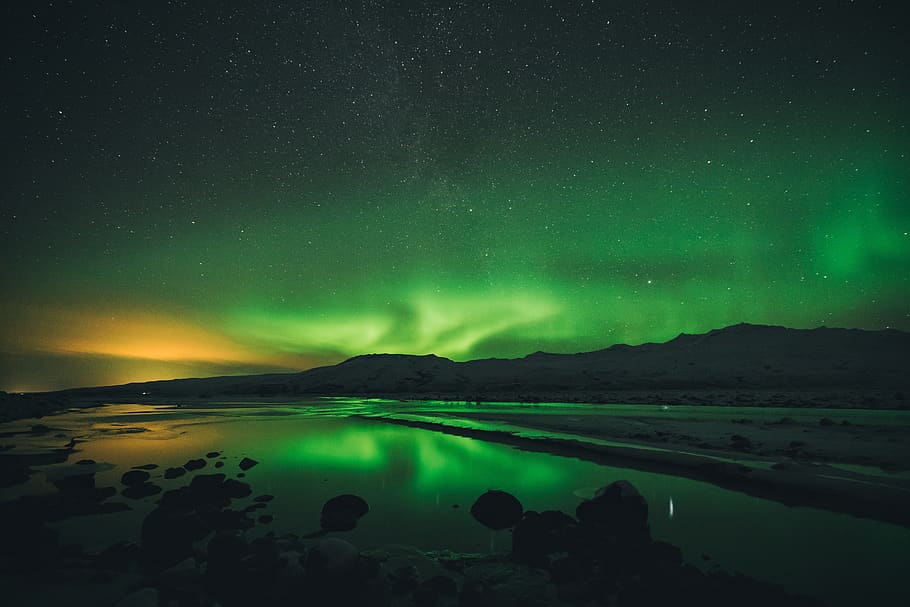 nature, landscape, dark, night, aurora borealis, stars, stargazing HD wallpaper