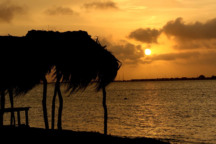 sunset, yellow, sunrise, waves, sea, cloud, ocean, silhouette HD wallpaper