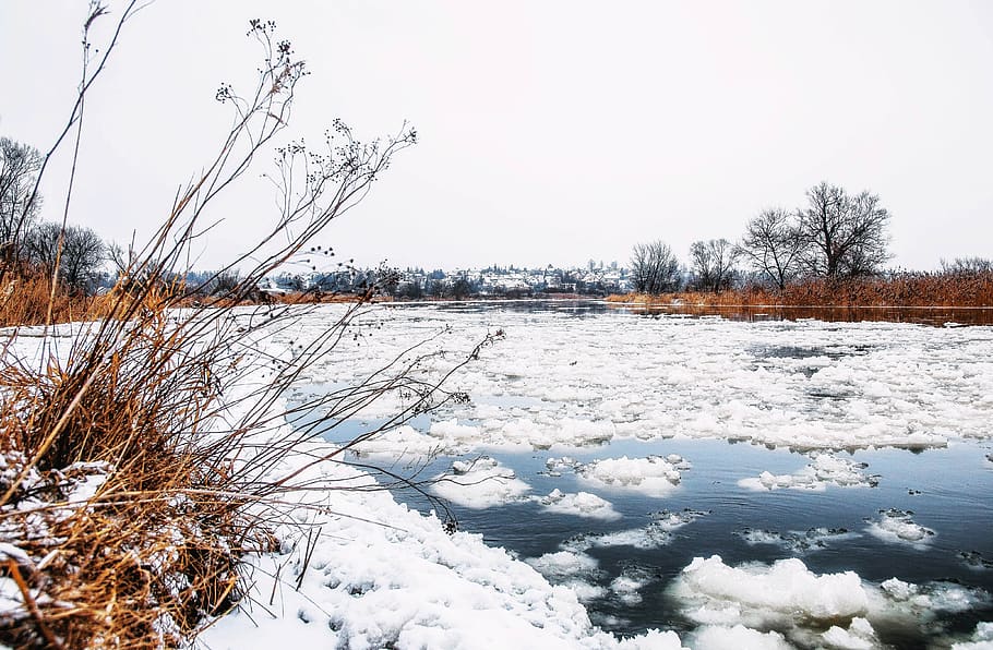 floe, winter, snow, cold, ice, landscape, river, season, view HD wallpaper