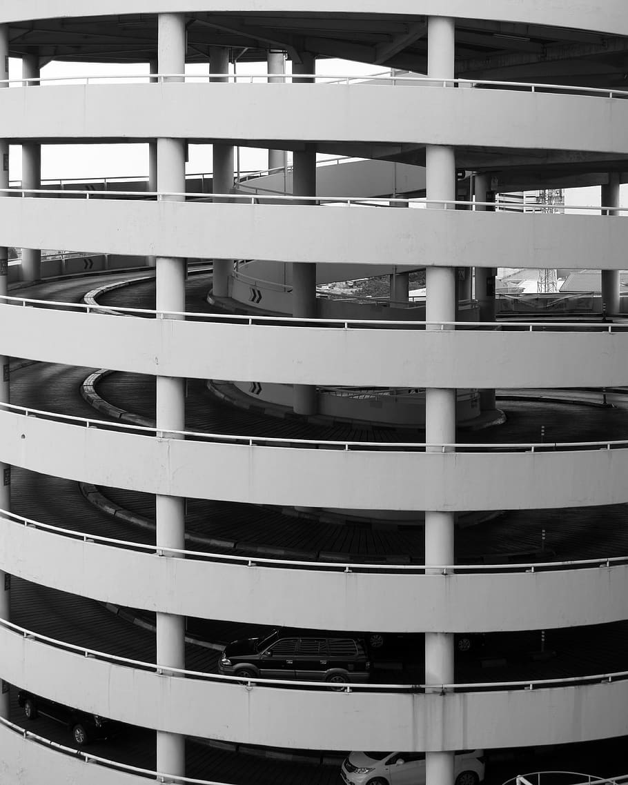 parking, pattern, minimal, building, minimal building, parking area HD wallpaper