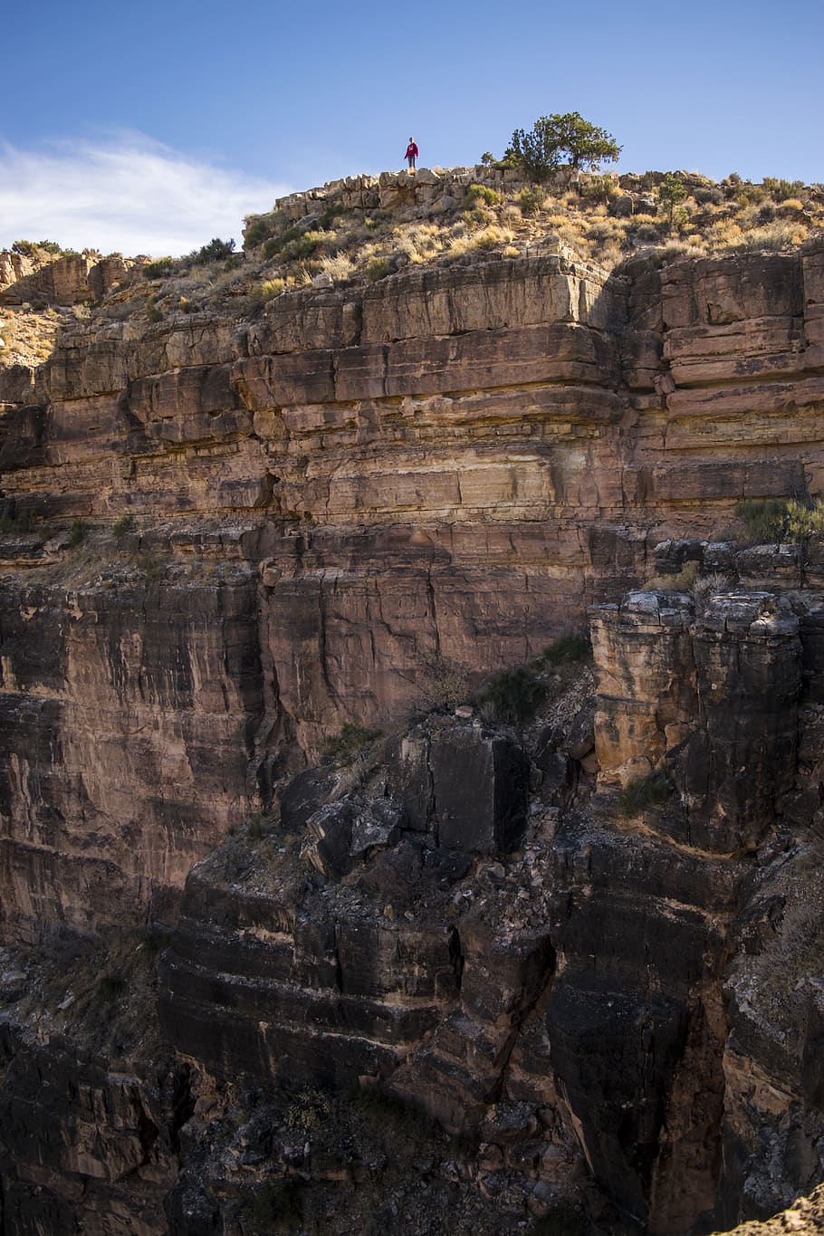 Man Standing on Cliff, clouds, daylight, daytime, dry, environment HD wallpaper