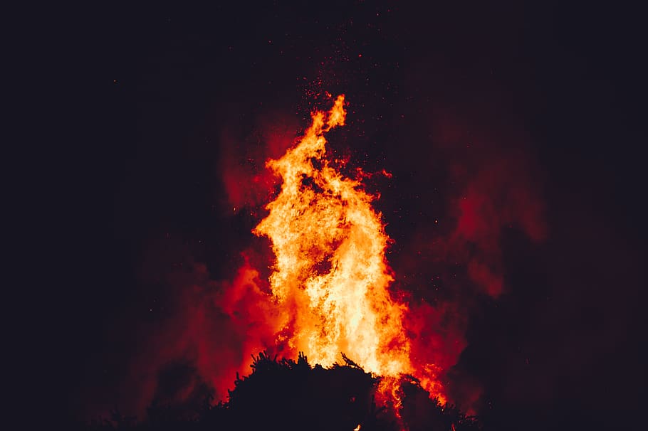 fire, flame, bonfire, campfire, dark, night, heat, burning HD wallpaper