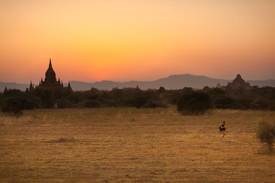 myanmar (burma), old bagan, pagoda, twilight, moment, travel, HD wallpaper