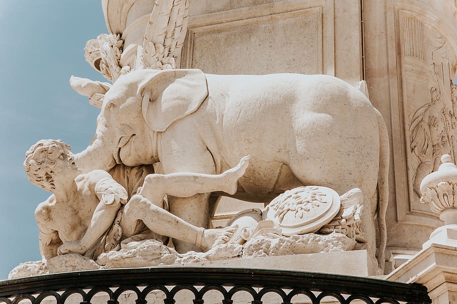 stone, statue, elephant, man, architecture, art, sculpture HD wallpaper