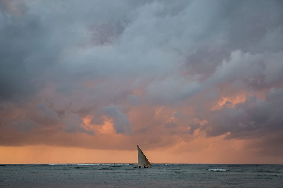 kenya, mombasa, sailboat, ocean, orange hue, beauty, sunrise