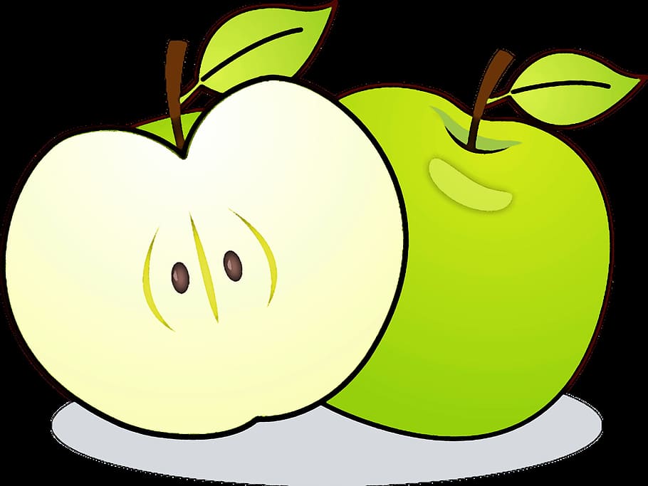 green, apple, fruit, sweet, fresh, graphic, green color, cartoon HD wallpaper