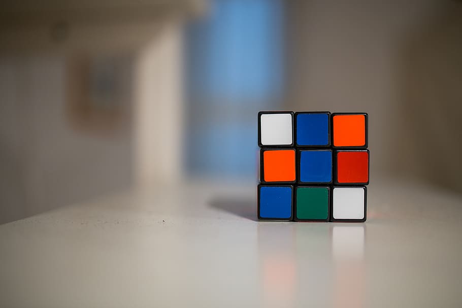 Blue and White Orange Green Rubik's cube, color, conceptual, game HD wallpaper