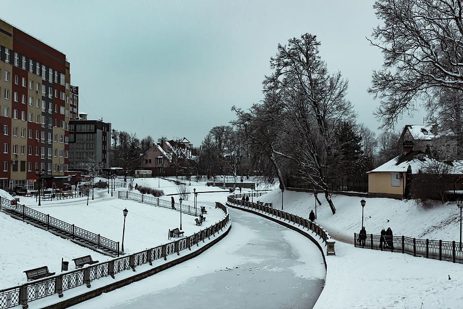 Gray Concrete Pathway Snow Terrain, architecture, bridge, building HD wallpaper