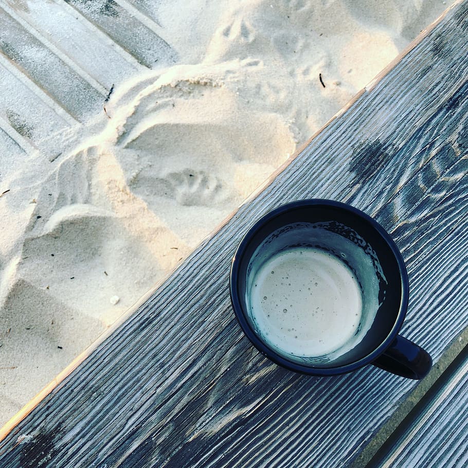 coffee, beach, sand, mug, summer, cup, drink, refreshment, coffee cup HD wallpaper