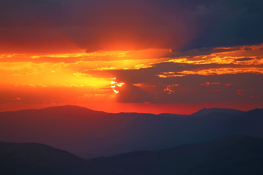 Aerial Photo of Mountains during Golden Hour, backlit, clouds HD wallpaper