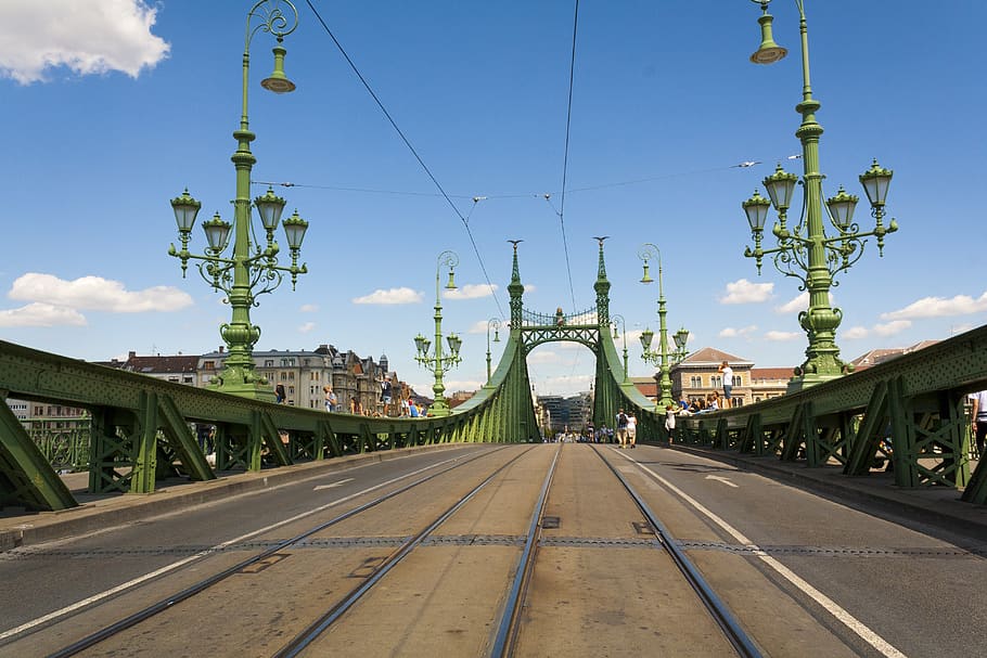 bridge, budapest, hungary, danube, river, green, metal, iron HD wallpaper