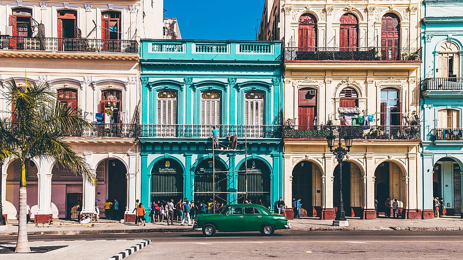 Green Sedan Parked on Front of Building, ancient, architecture HD wallpaper