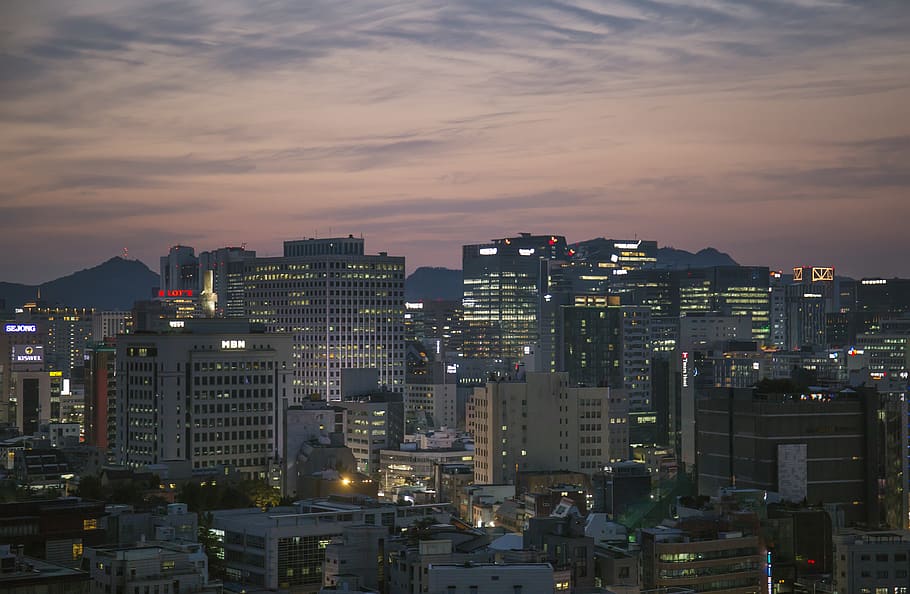 night scene, city, sunset, building exterior, architecture HD wallpaper