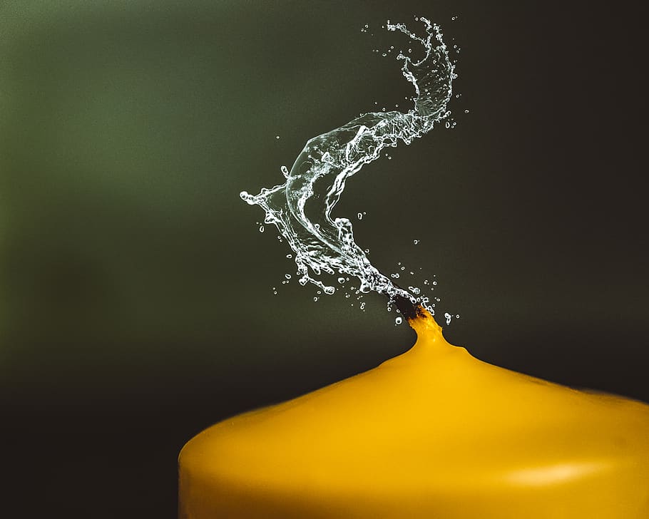 macro, element, contrast, splash, candle, water, fire, motion HD wallpaper
