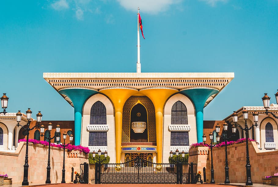 oman, muscat, al alam palace, travel, sultan's palace, king