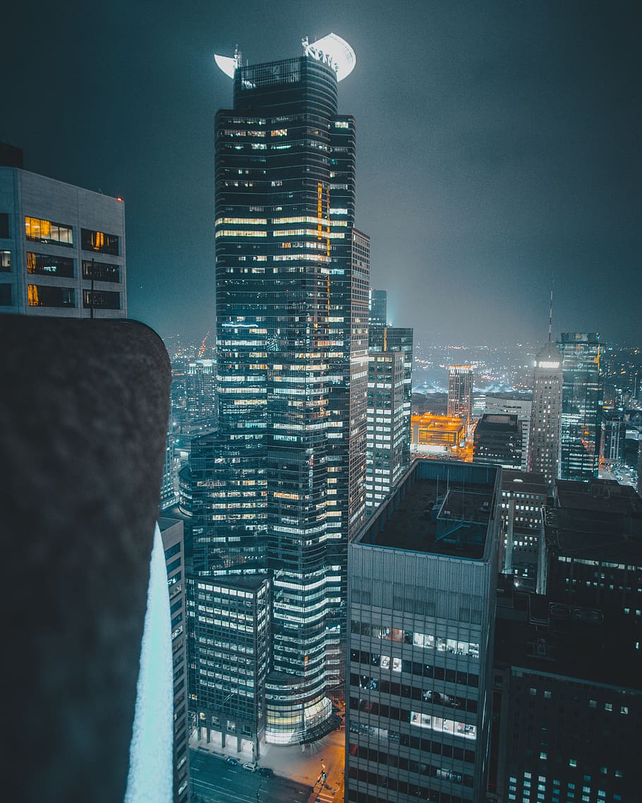 black high-rise building, city, urban, town, high rise, office building HD wallpaper