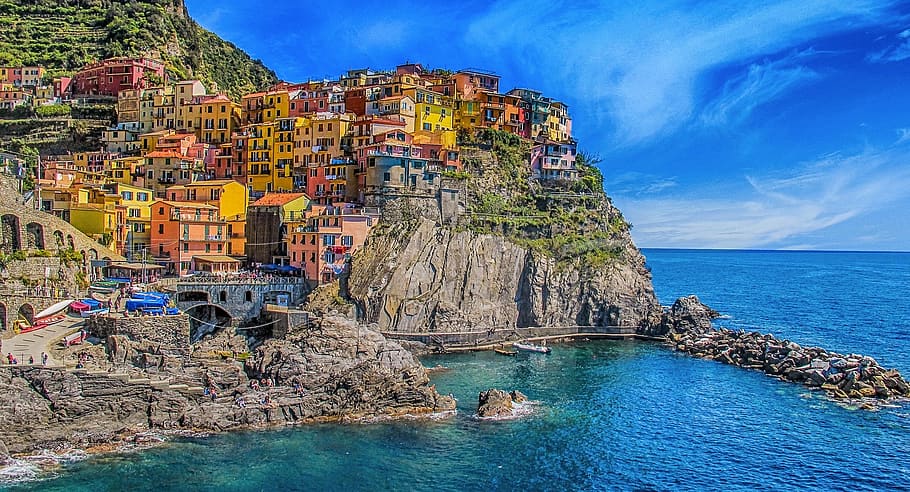 Panoramic View of Sea Against Blue Sky, architecture, cliff, coast HD wallpaper