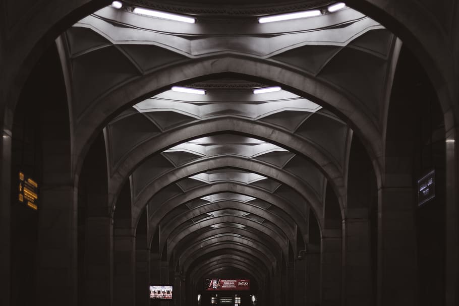 concrete building during daytime, corridor, architecture, toshkent HD wallpaper