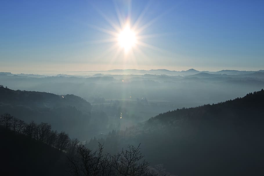 sun, landscape, nature, sunlight, sunbeam, rest, sky, backlighting HD wallpaper