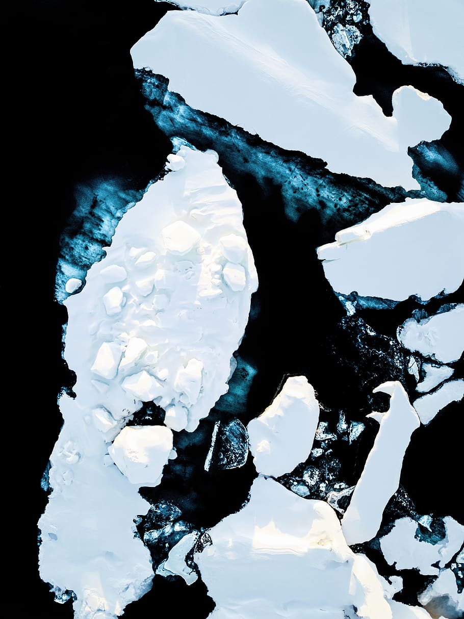 icebergs top view, cold temperature, nature, winter, no people HD wallpaper
