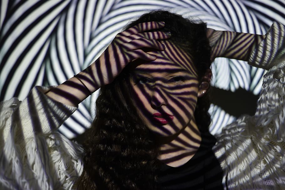 portrait, projector, one person, striped, front view, real people HD wallpaper