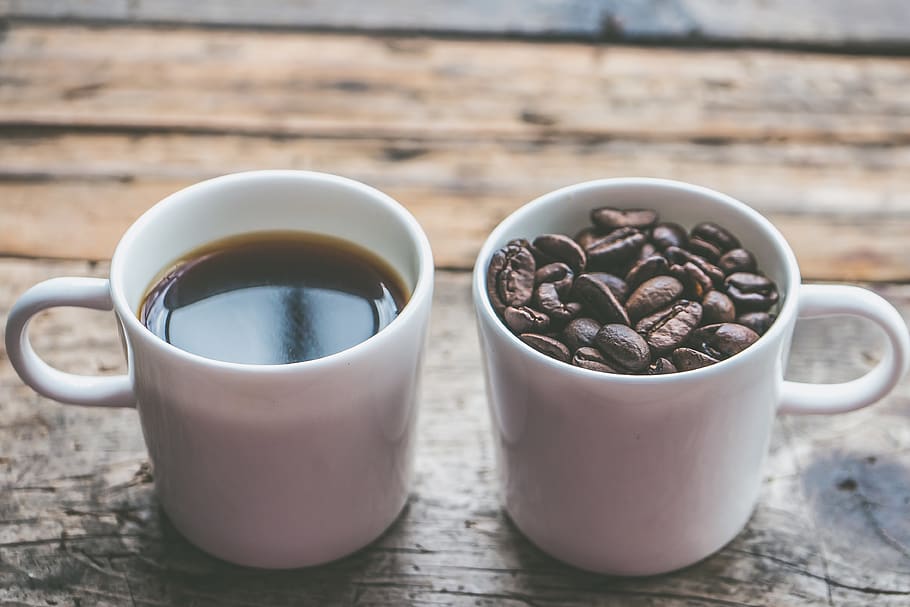 two white ceramic mugs on brown wooden surface, food and drink HD wallpaper