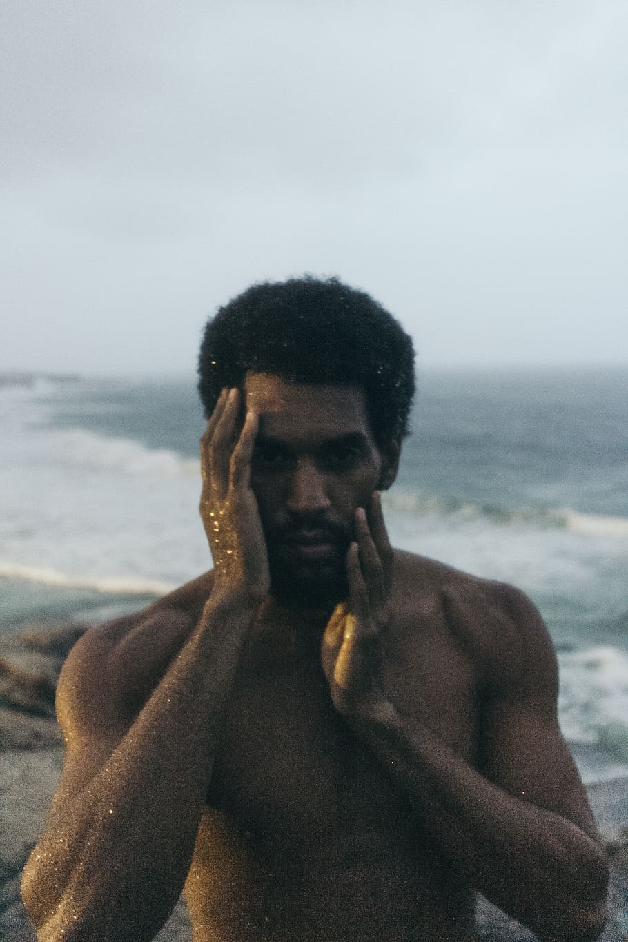 Man Touching His Face, beach, close-up, coast, daylight, daytime HD wallpaper