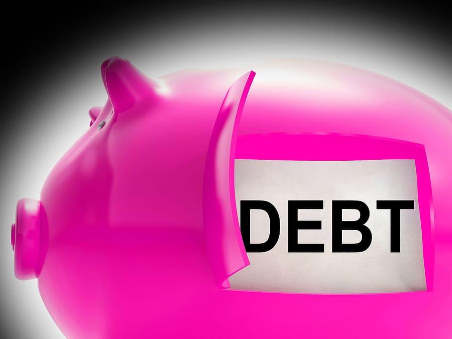 Debt Piggy Bank Message Meaning Arrears And Money Owed, bill