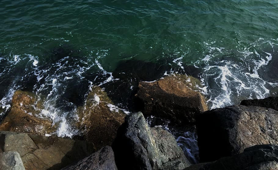 rock, water, solid, rock - object, sea, motion, no people, nature HD wallpaper