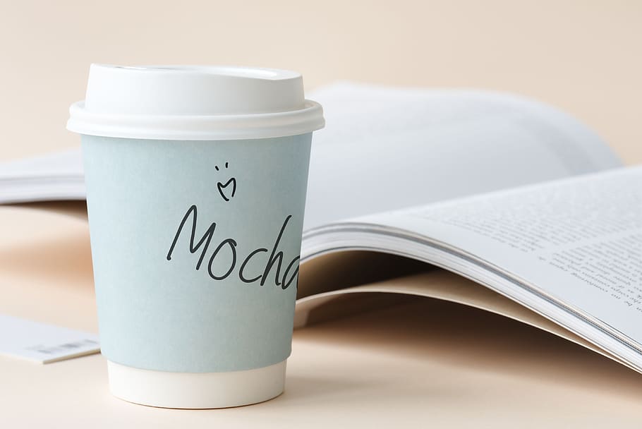 aerial, beverage, blank, book, clean, closeup, coffee, coffee cup HD wallpaper