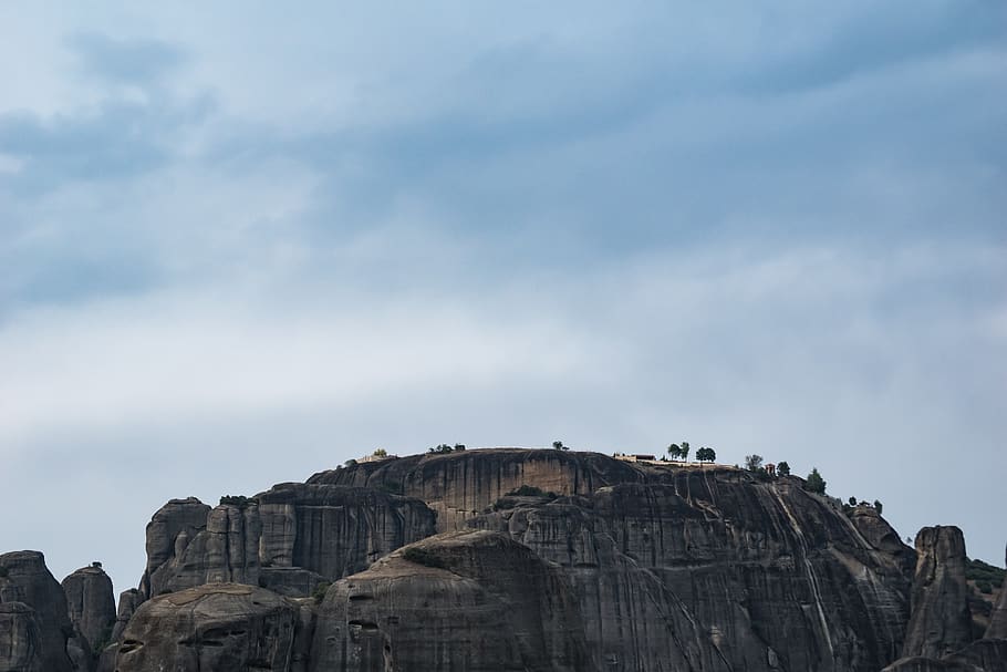 greece, meteora, clouds, sky, summer, top, wallpaper, elcarito HD wallpaper